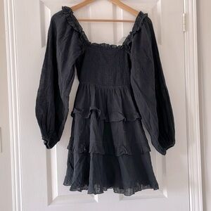 Olivaceous Tiered Back Tie Mini Peasant Long Sleeve Dress Size Small NWT